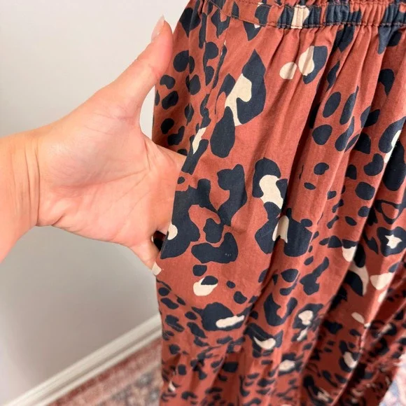 Anthropologie Maeve Somerset Leopard Maxi Dress Brown Smocked Waist Pockets Sml. - Picture 9 of 15